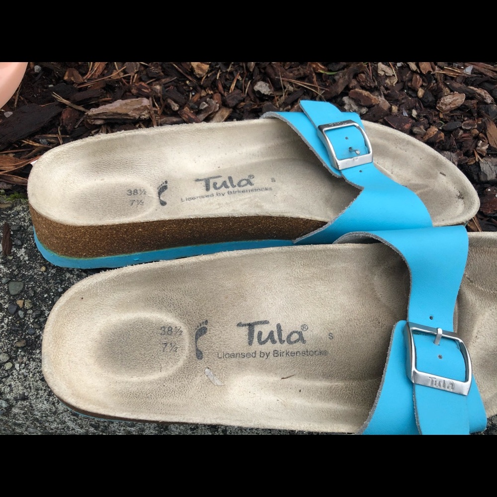 Tula Teal Blue Leather Slide On Thong Sandals - Picture 5 of 7